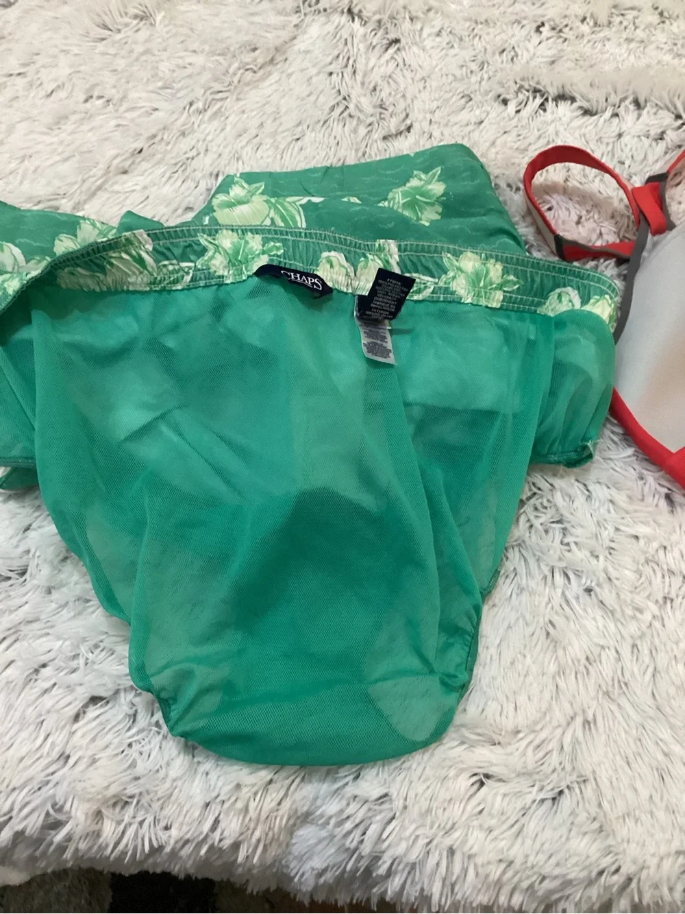Chaps Men’s XL Green & White Hibiscus Floral Swim Trunks Board Shorts